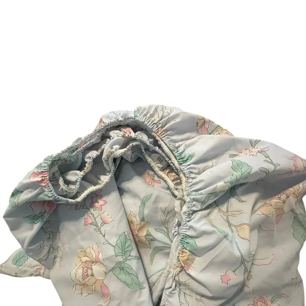 Vintage JP Stevens Queen Size Sheet Set Floral Cottage Core Flat Fitted No Iron